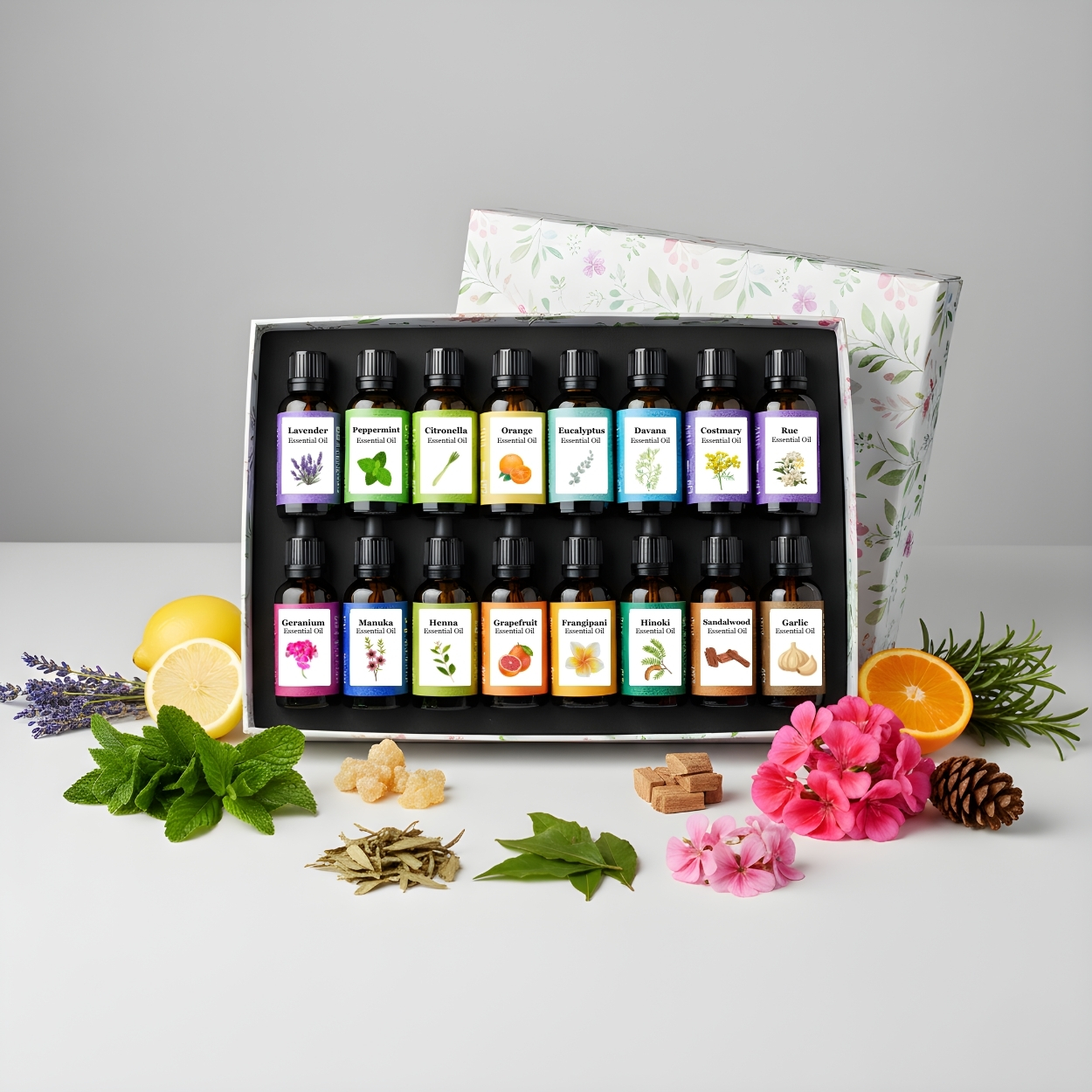 Rose essential oil bottle